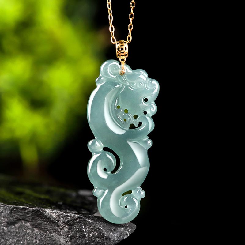 Mythstone 18K Gold Plated 925 Sterling Silver Year of the Dragon Jade Abundance Necklace Pendant