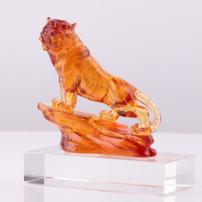 Mythstone Handmade Liuli Crystal Tiger Art Piece Protection Home Decoration