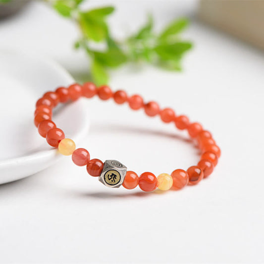 Mythstone 925 Sterling Silver Chinese Zodiac Natal Buddha Amulet Red Agate Amber Self-acceptance Bracelet