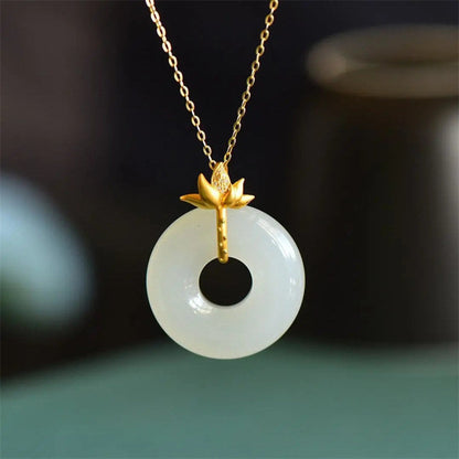 Mythstone White Jade Lotus Harmony Necklace Pendant