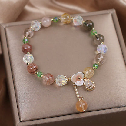 Mythstone Strawberry Quartz Rutilated Quartz Fluorite Flower Healing Bracelet