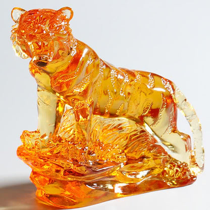 Mythstone Handmade Liuli Crystal Tiger Art Piece Protection Home Decoration