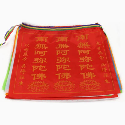 Mythstone Tibetan 7 Colors Windhorse Letter Auspicious Lotus Outdoor 21 Pcs Prayer Flag