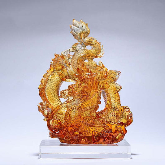 Mythstone Year of the Dragon Handmade Liuli Crystal Art Piece Protection Home Office Decoration With Base