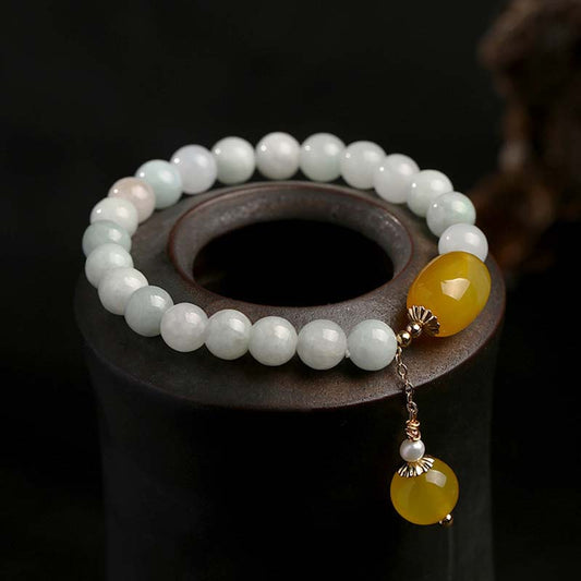 Mythstone Natural White Jade Agate Protection Bracelet