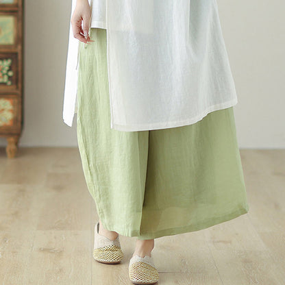 Mythstone Buttons Three Quarter Sleeve Lace-up Shirt Wide Leg Pants Meditation Cotton Linen Clothing