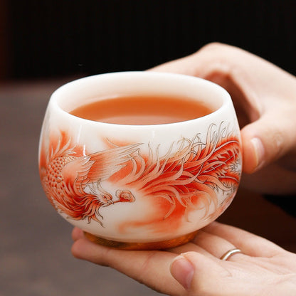 Mythstone Phoenix White Porcelain Ceramic Teacup Kung Fu Tea Cup