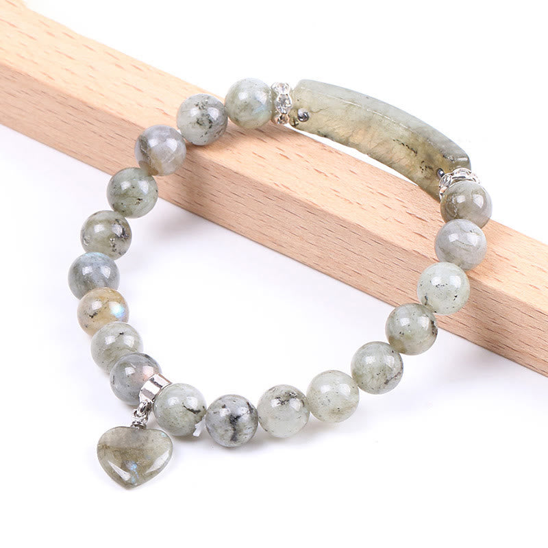 Mythstone Natural Quartz Love Heart Healing Beads Bracelet