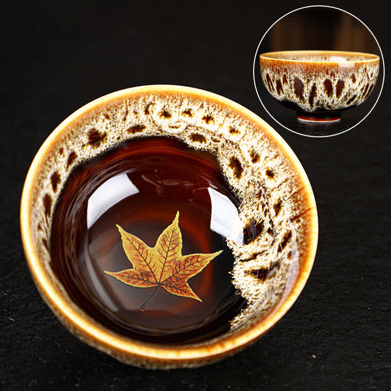 Mythstone Maple Leaf Colorful Ceramic Teacup Home Tea Cups