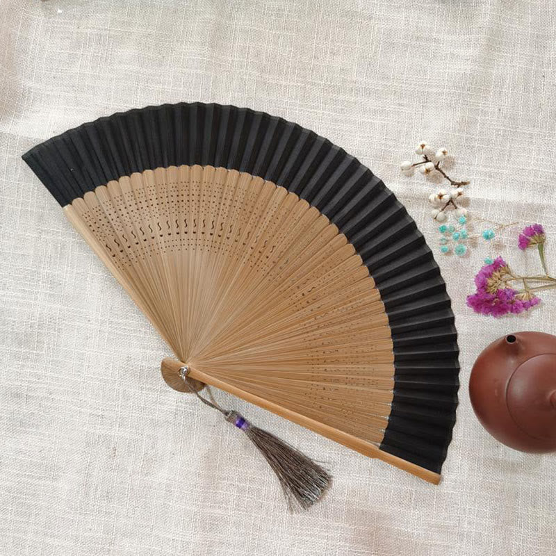 Mythstone Simple Hollow Engraved Handheld Bamboo Folding Fan