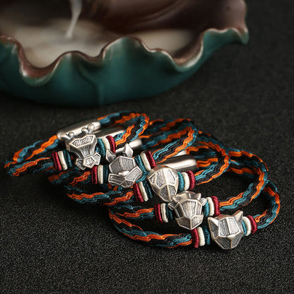 Mythstone Handmade 999 Sterling Silver Year of the Dragon Chinese Zodiac Protection Colorful Reincarnation Knot Rope Bracelet