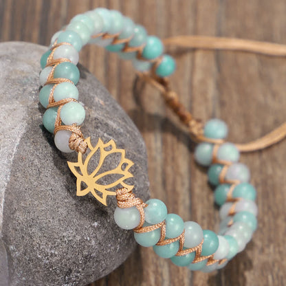 Mythstone Amazonite Beads Lotus Flower Balance Weave Bracelet