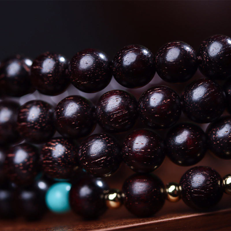 MythStone 108 Mala Beads Tibetan Small Leaf Red Sandalwood Lotus Balance Bracelet