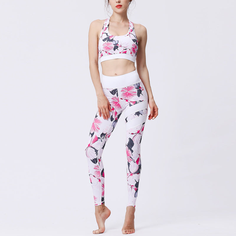 Mythstone 2Pcs Sunflower Flowers Leaves Print Top Pants Sports Fitness Yoga Women's Yoga Sets