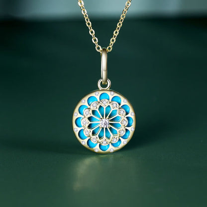 Mythstone 925 Sterling Silver Round Turquoise Zircon Protection Strength Necklace Pendant