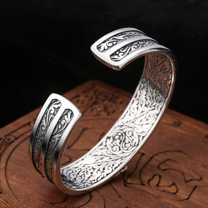 Mythstone 925 Sterling Silver Vajra Dorje Engraved Spiritual Power Bracelet Bangle