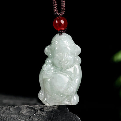 Mythstone Natural Jade Chinese God of Wealth Caishen Ingot Luck Necklace Pendant