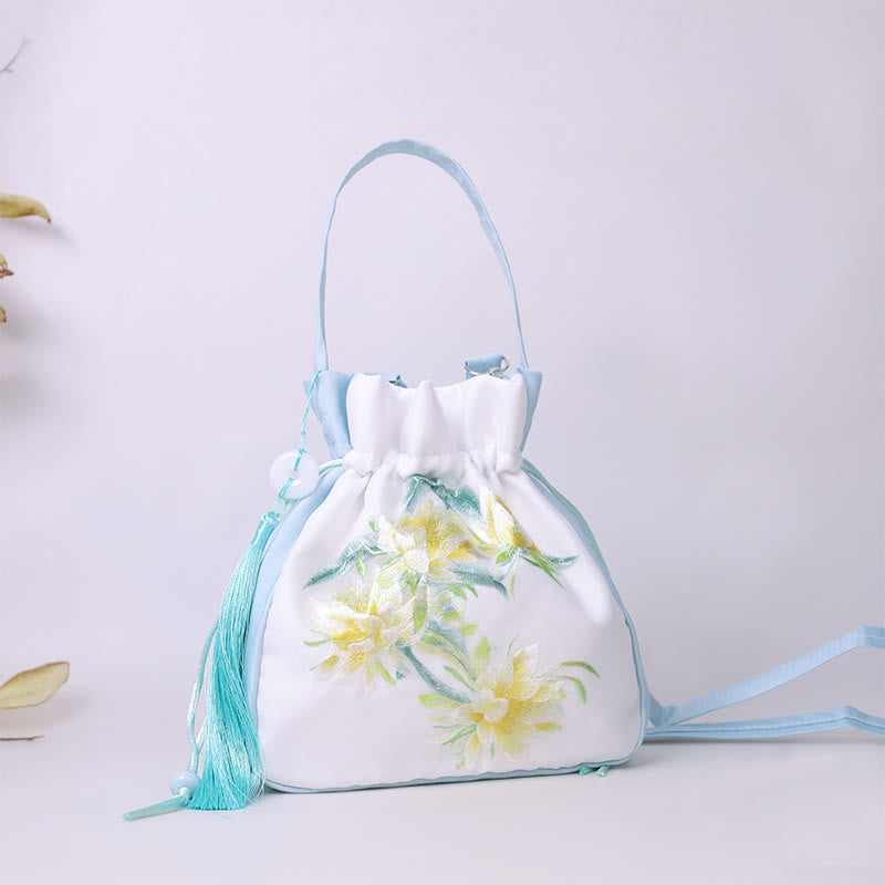 Mythstone Suzhou Embroidery Rabbit Lotus Epiphyllum Peony Magnolia Silk Tote Crossbody Bag Shoulder Bag Handbag