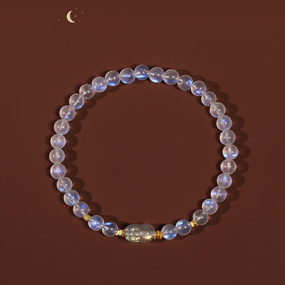 Mythstone 925 Sterling Silver Plated Gold Natural Moonstone PiXiu Healing Bracelet