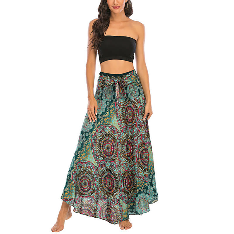 Mythstone Two Style Wear Bohemian Mandala Flower Lace-up Skirt Dress