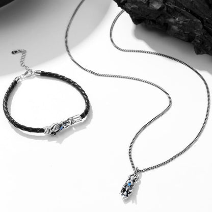 Mythstone 925 Sterling Silver Year of the Dragon Blue Zircon Design Success Bracelet Necklace Pendant