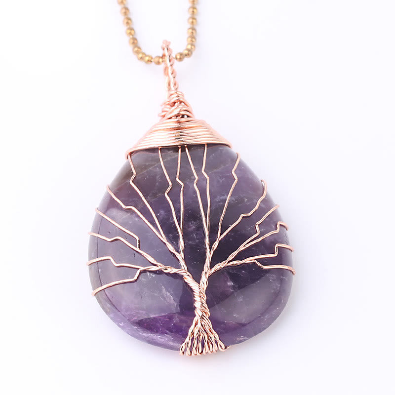 Mythstone Natural Quartz Crystal Tree Of Life Healing Energy Necklace Pendant