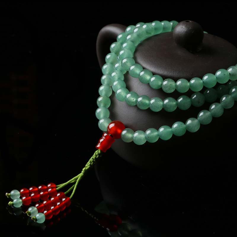 Mythstone 108 Beads Green Aventurine Red Agate Luck Mala Bracelet