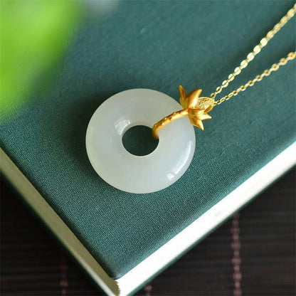 Mythstone White Jade Lotus Harmony Necklace Pendant