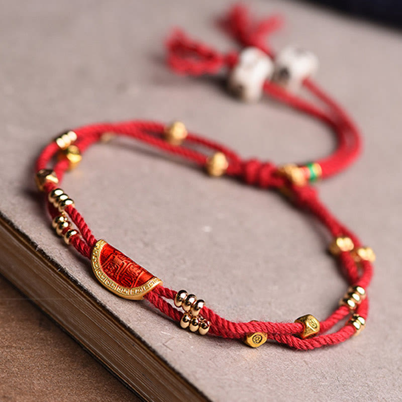 Mythstone Handmade Cinnabar Dumplings Design Luck Braided Red Rope Bracelet