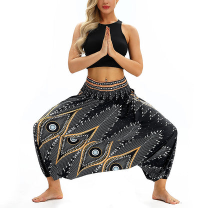 Mythstone Boho Feather Yoga Pants Hippie Harem Trousers Sports Fitness Dance Women's Pants