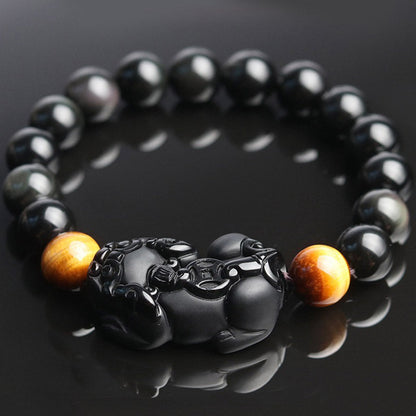 Mythstone FengShui PiXiu Rainbow Obsidian Tiger Eye Wealth Bracelet