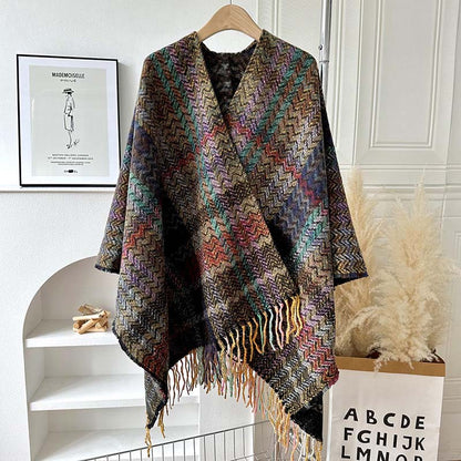 Mythstone Tibetan Shawl Colorful Wavy Striped Shapes Tassels Winter Cozy Travel Scarf Wrap