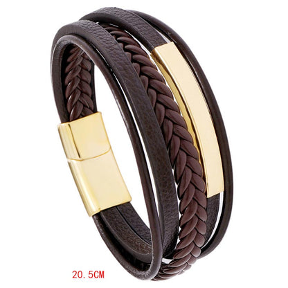 Mythstone Simple Design Titanium Steel Leather Luck Bracelet