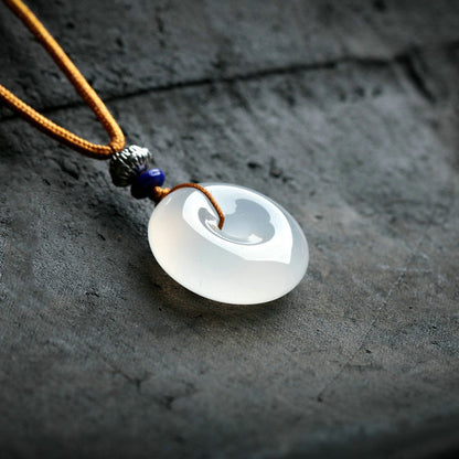 Mythstone Round White Agate Luck Necklace Pendant