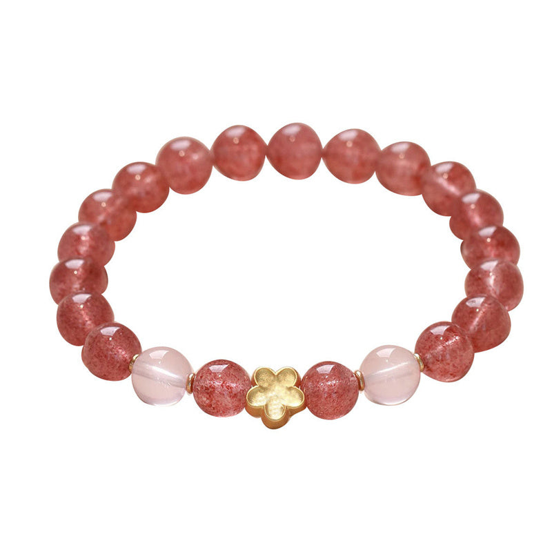 Mythstone Natural Strawberry Quartz Peach Blossom PiXiu Attract Fortune Healing Bracelet