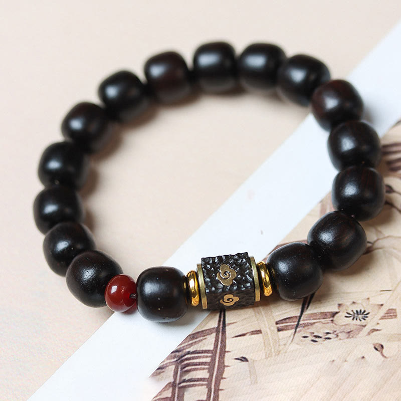 Mythstone Ebony Wood Auspicious Clouds Engraved Calm Bracelet