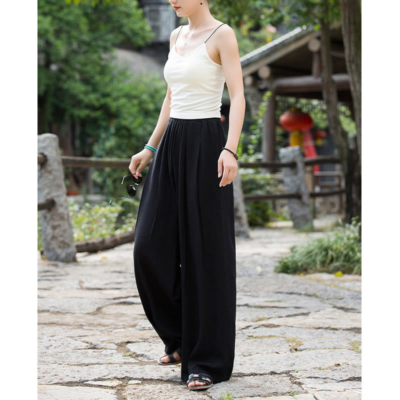 Mythstone Solid Color Loose Wide Leg Pants With Pockets