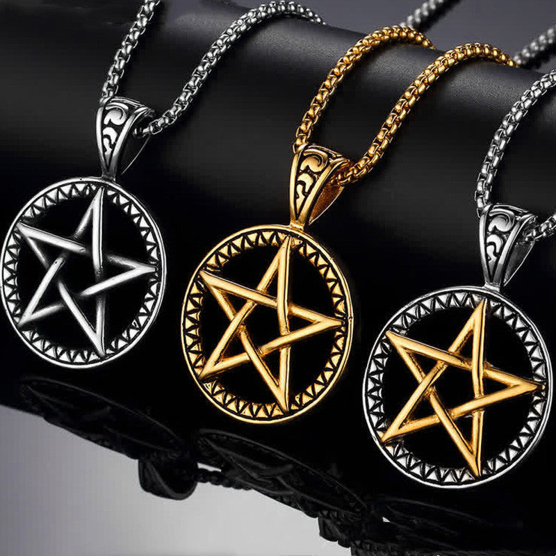 Mythstone Pentagram Titanium Steel Balance Necklace Pendant