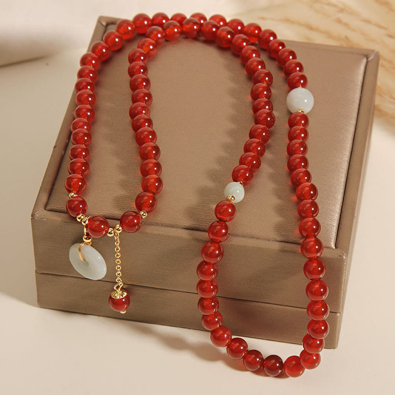 MythStone Natural Red Agate Jade Peace Buckle Calm Triple Wrap Bracelet