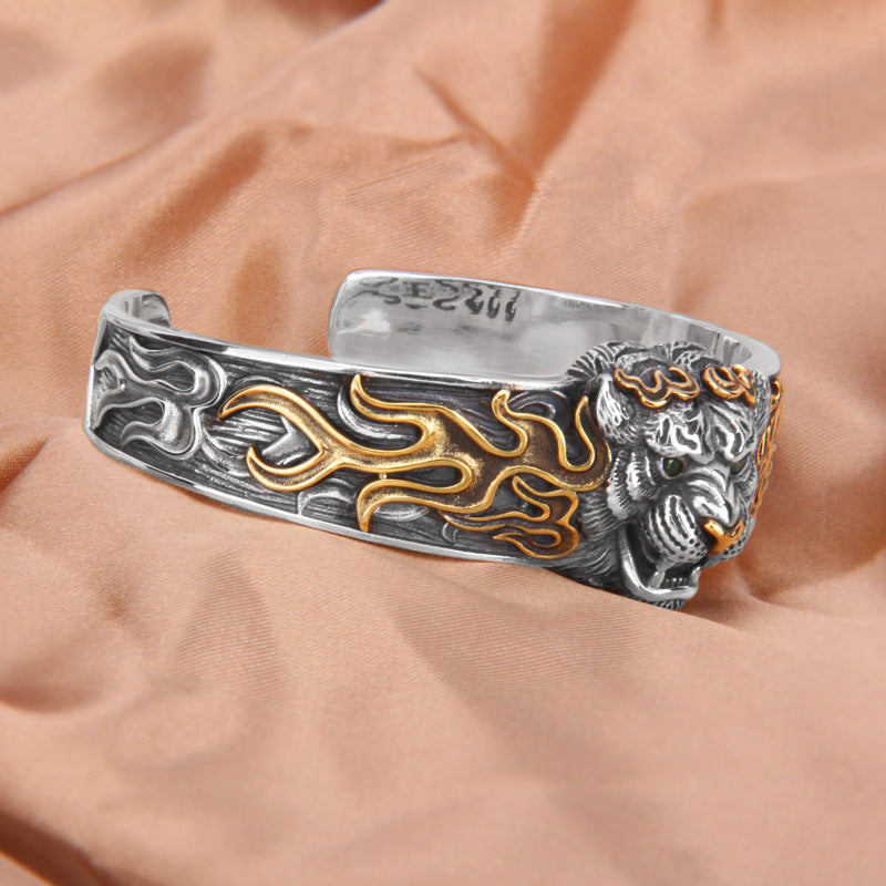 Mythstone 925 Sterling Silver Chinese Zodiac Tiger Keep Away Evil Spirits Bracelet Bangle