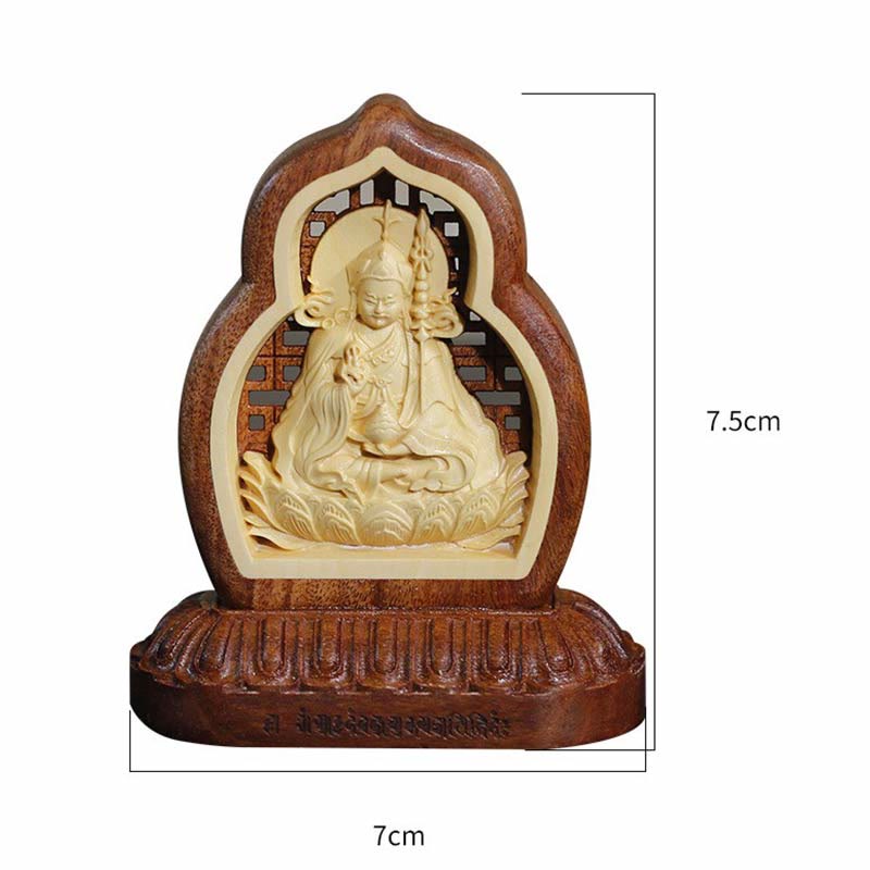 Mythstone Guru Rinpoche Buddha Padmasambhavan Serenity Estatua grabada en madera para decoración