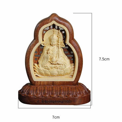 Mythstone Guru Rinpoche Buddha Padmasambhavan Serenity Estatua grabada en madera para decoración