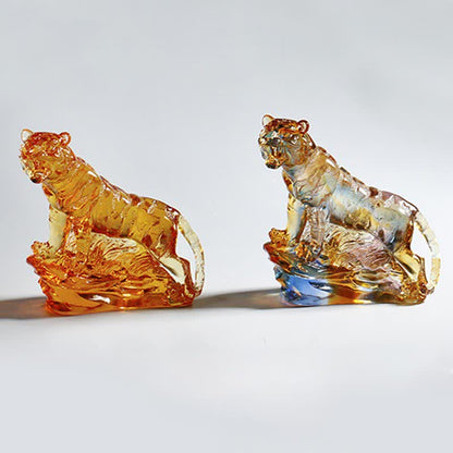 Mythstone Handmade Liuli Crystal Tiger Art Piece Protection Home Decoration