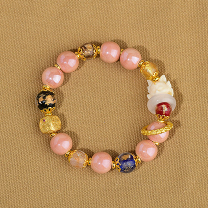 Mythstone Tibetan Incense Ash Liuli Glass Bead Luck Protection Nine-Tailed Fox Bracelet