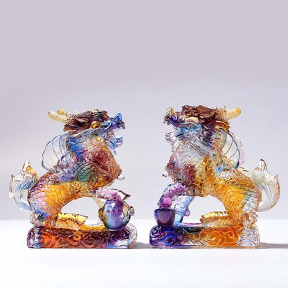 Mythstone Feng Shui Kirin Handmade Liuli Crystal Art Piece Fortune Home Office Decoration