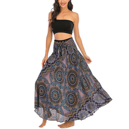 Mythstone Two Style Wear Bohemian Mandala Flower Lace-up Skirt Dress