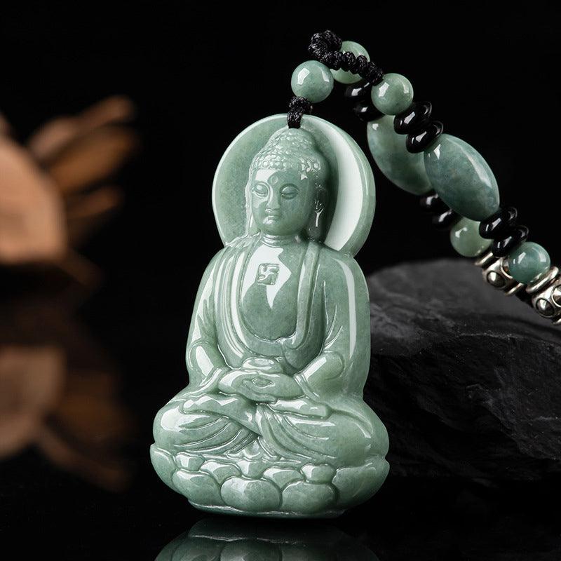 Mythstone Amitabha Buddha Jade Amulet Compassion String Necklace