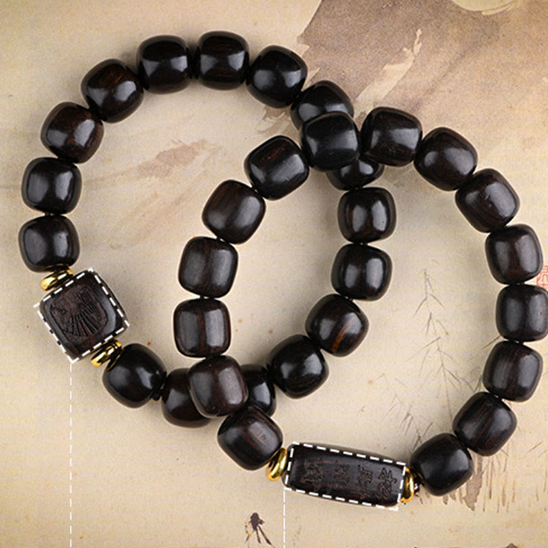 Mythstone Tibetan Ebony Wood Barrel Beads Lucky And Treasure Balance Bracelet