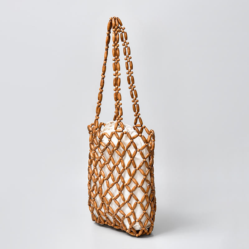 Mythstone Hand-woven Wooden Beads Shoulder Bag Handbag