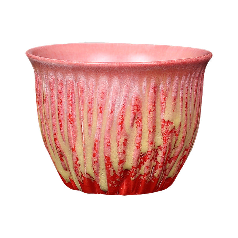 Mythstone Retro Blue Red Gradient Lotus Pattern Kiln Change Ceramic Teacup Kung Fu Tea Cup Bowl